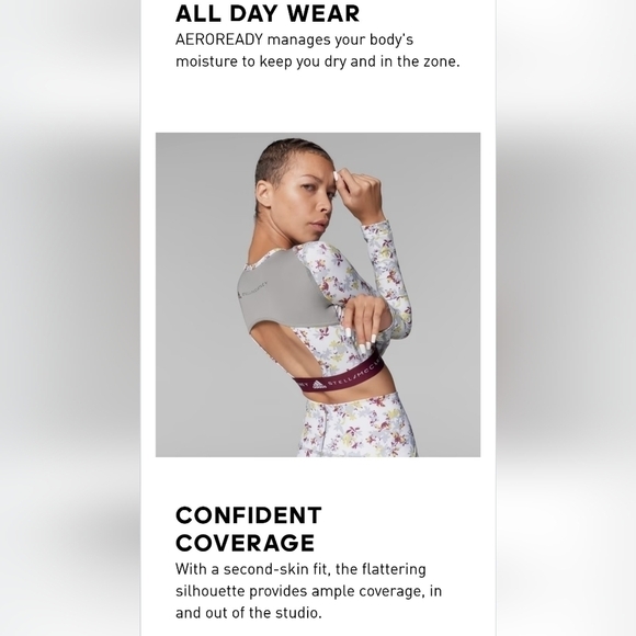 ADIDAS BY STELLA MCCARTNEY FUTURE PLAYGROUND LONG SLEEVE CROP TOP FLORAL SIZE M - Picture 3 of 16